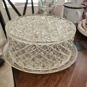 Trelawney Crystal Cut Clear Lucite Cake Keeper/ Salad Bowl.  Vintage